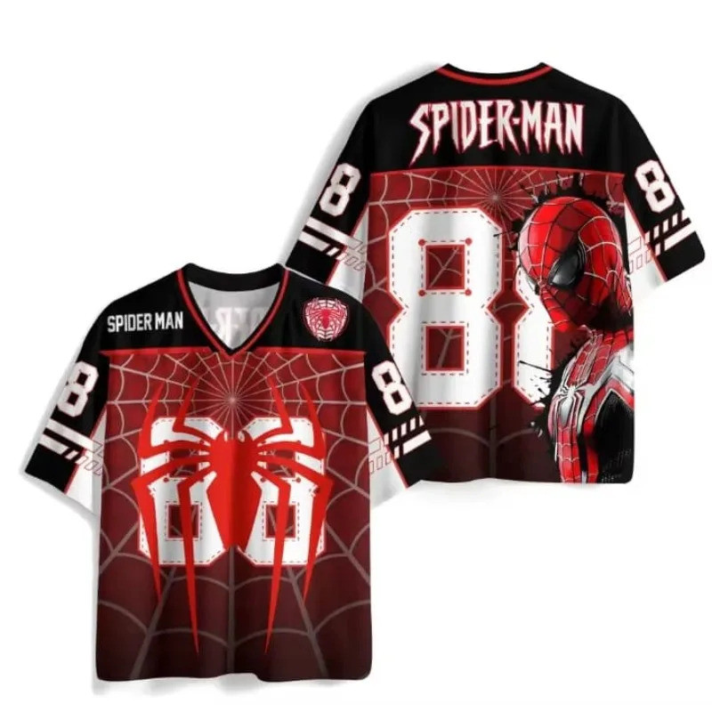 Spider-Man Sports Shirt, 3D Printed Pattern, Superhero V-Neck T-Shirt for Men, Women, Children, Fami
