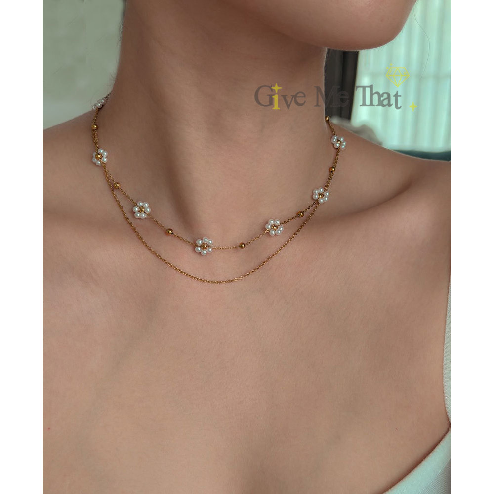 สร้อยคอสแตนเลสแท้ สไตล์มินิมอล ชุบทอง 18K 2 in 1 สร้อยคอรุ่น 2 Layer SunFlower Givemethat