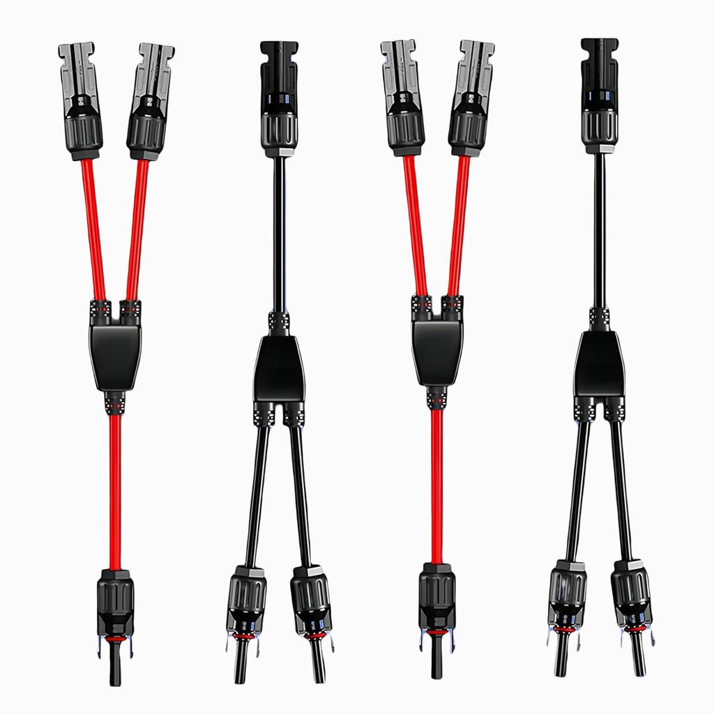 2 คู่ขั้วต่อพลังงานแสงอาทิตย์ Y-Tee 1-to-2 อะแดปเตอร์ขนานกันน้ํา, 10AWG ปลั๊กสายเคเบิลทองแดงดีบุกสํา