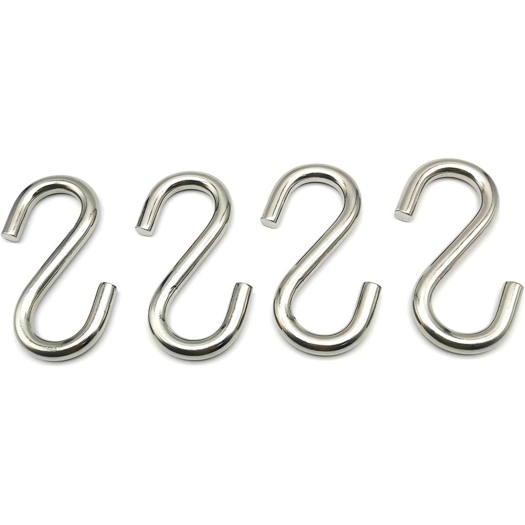 4 แพ็ค M8 Heavy Duty S Hooks 3.3 นิ้ว 304 สแตนเลส S ตะขอตะขอแขวน S รูปยูทิลิตี้ Hook สําหรับแขวนและป