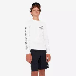 Decathlon Kids’ Surfing Long Sleeve UV-Protection T-Shirt เสื้อโต้คลื่นแขนยาวป้องกันรังสียูวีเด็ก รุ่น 100 - White