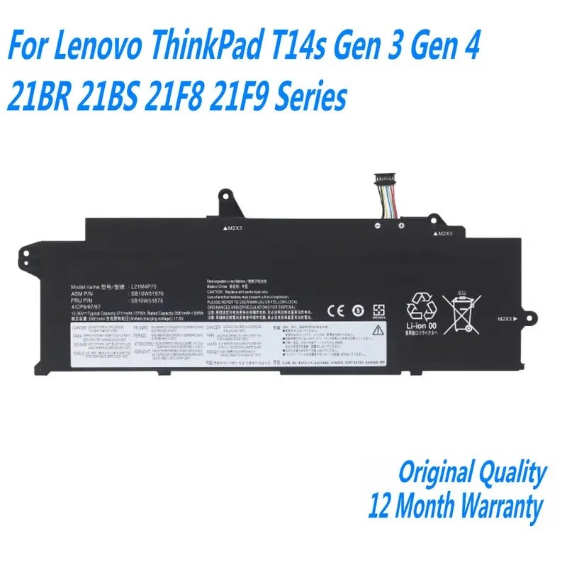 L21L4P73 แบตเตอรี่แล็ปท็อปสําหรับ Lenovo ThinkPad T14s Gen 3 Gen 4 21BR 21BS 21F8 21F9 Series 4ICP5/