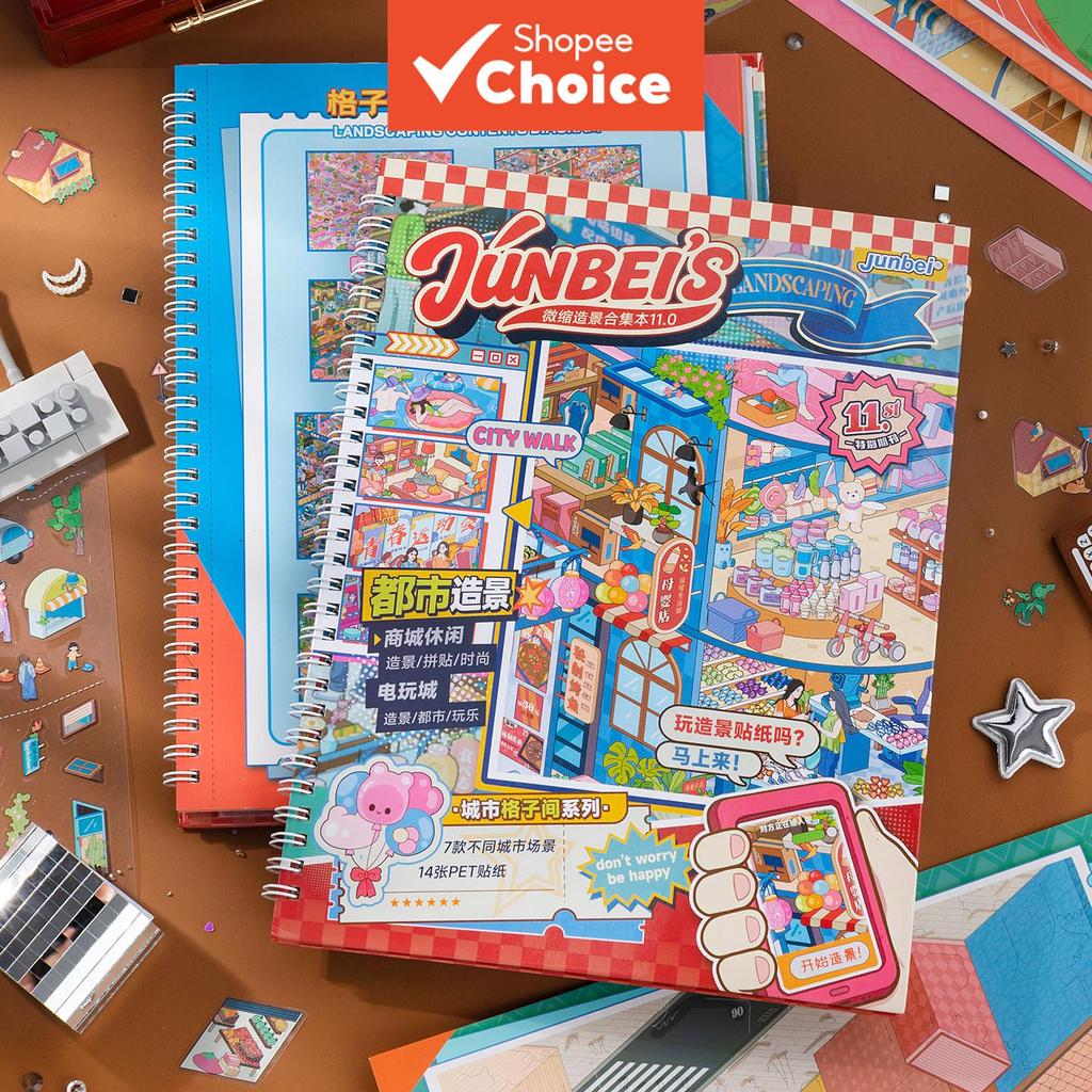 Junbei Miniature ภูมิทัศน์สติกเกอร์หนังสือ City Cubicle Creative Journal สติกเกอร์ Decompression ของขวัญ