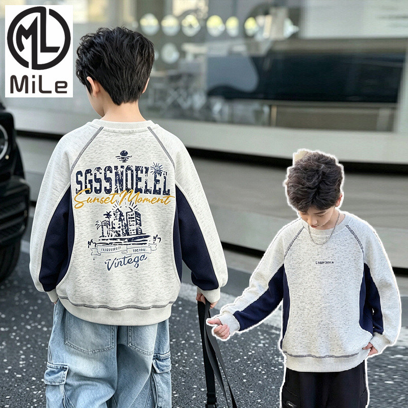[ML] 80-170 ซม.สไตล์ใหม่เด็กฤดูใบไม้ร่วงเกาหลีรุ่นผ้าฝ้ายAll-Match Sweatshirt Casual Contrastสีเย็บกลางเด็กใหญ่Top