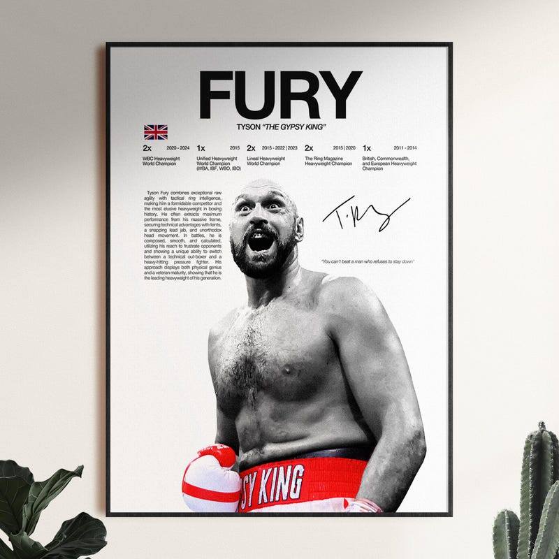 Tyson Fury โปสเตอร์มวย Wall พิมพ์กีฬาพิมพ์โปสเตอร์นักมวยอเมริกัน Boxer Gym โปสเตอร์มวย Room Decor มว