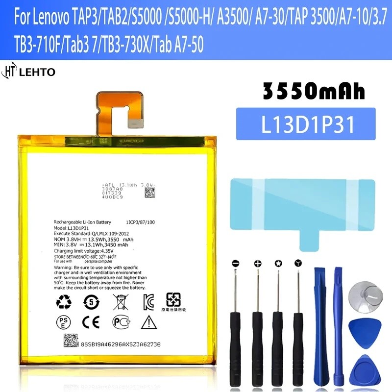 2025 ปี 100% ใหม่ L13D1P31 แบตเตอรี่สําหรับ Lenovo Pad A3500 S5000 S5000-H Tab3 7 710i 710F Tab 2 A7