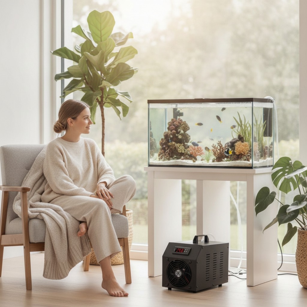 Aquarium Chiller Compact Aquatic Tank Chiller Aquarium Water Cooler ดิจิตอลที่ถูกต้องสําหรับ Aquaris