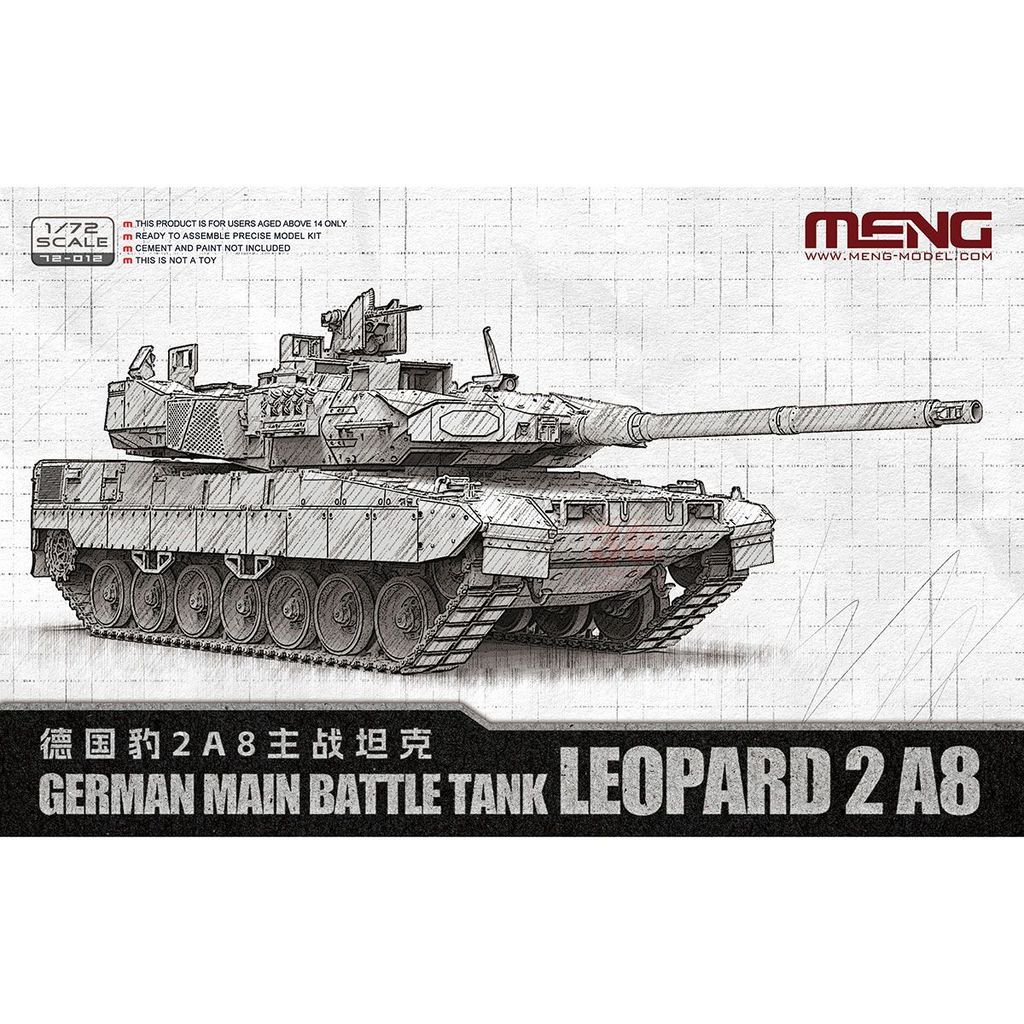 3G รุ่น MENG ถังประกอบพลาสติก 72-012 1/72 เยอรมนี Hyundai Leopard 2A8 รุ่นรถถังหลัก