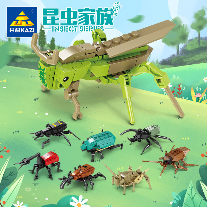 Kaizhi 80041 แมลง Building Blocks 8 กล่อง Ant Grass Beetle คริกเก็ตประกอบรุ่นเด็กประกอบของเล่น 3G3P