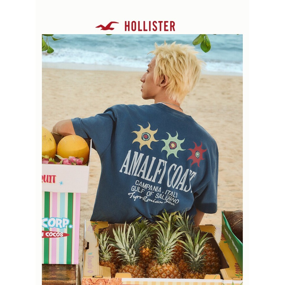 Hollister American Retro Cat 200GSM Soft High Quality Loose Sports Crew Neck Short Sleeve T-Shirt 68