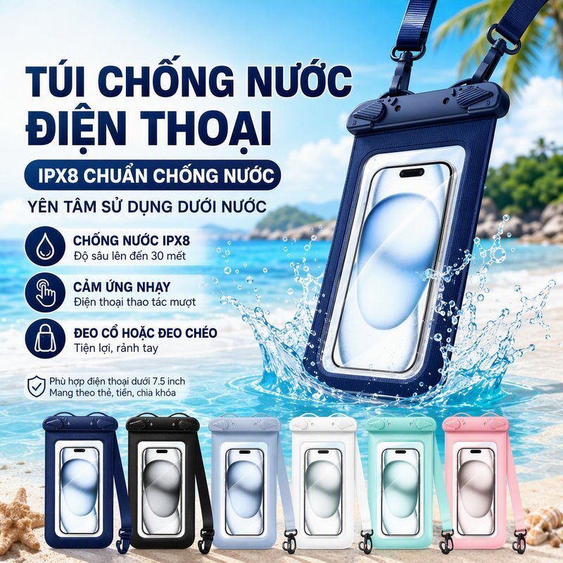 IPX8 กระเป๋าใส่โทรศัพท์กันน้ํามาตรฐาน Sensitive Touch สายคล้องคอ Crossbody เหมาะสําหรับอุปกรณ์ภายใต้