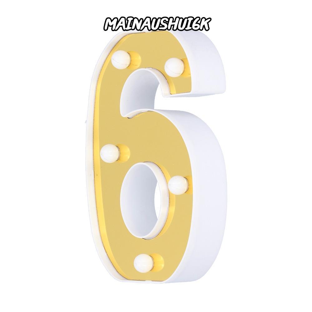 MAINAUSHUI6K โคมไฟป้าย,แสงสีขาวอบอุ่นแบตเตอรี่ LED Number Light,Elegant 6 LED Gold Number 6 Number L