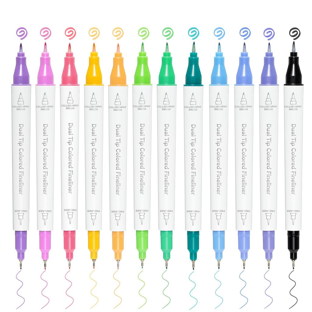 Ohuhu MilliPen 12 Color Set, For Both Brush and Ultra-Fine Fine Line Pen, Line Drawing Pen, Line Wid