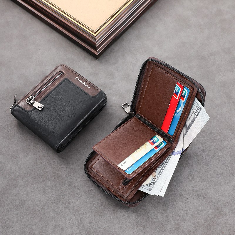 LYM2024 Retro Men Wallet Short Card Holder Wallet Men Zipper Leather Men Wallet Wallet Wallet