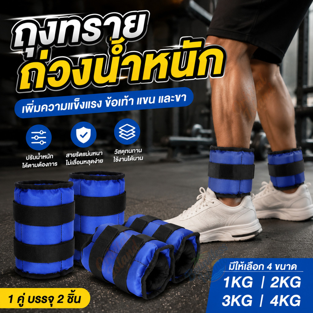 ถุงทรายถ่วงน้ำหนัก ถุงทรายถ่วงขา สนับถ่วงข้อมือและข้อเท้า ถุงทรายกายภาพ 1 เสิร์ฟ 2 ชิ้น（คู่)