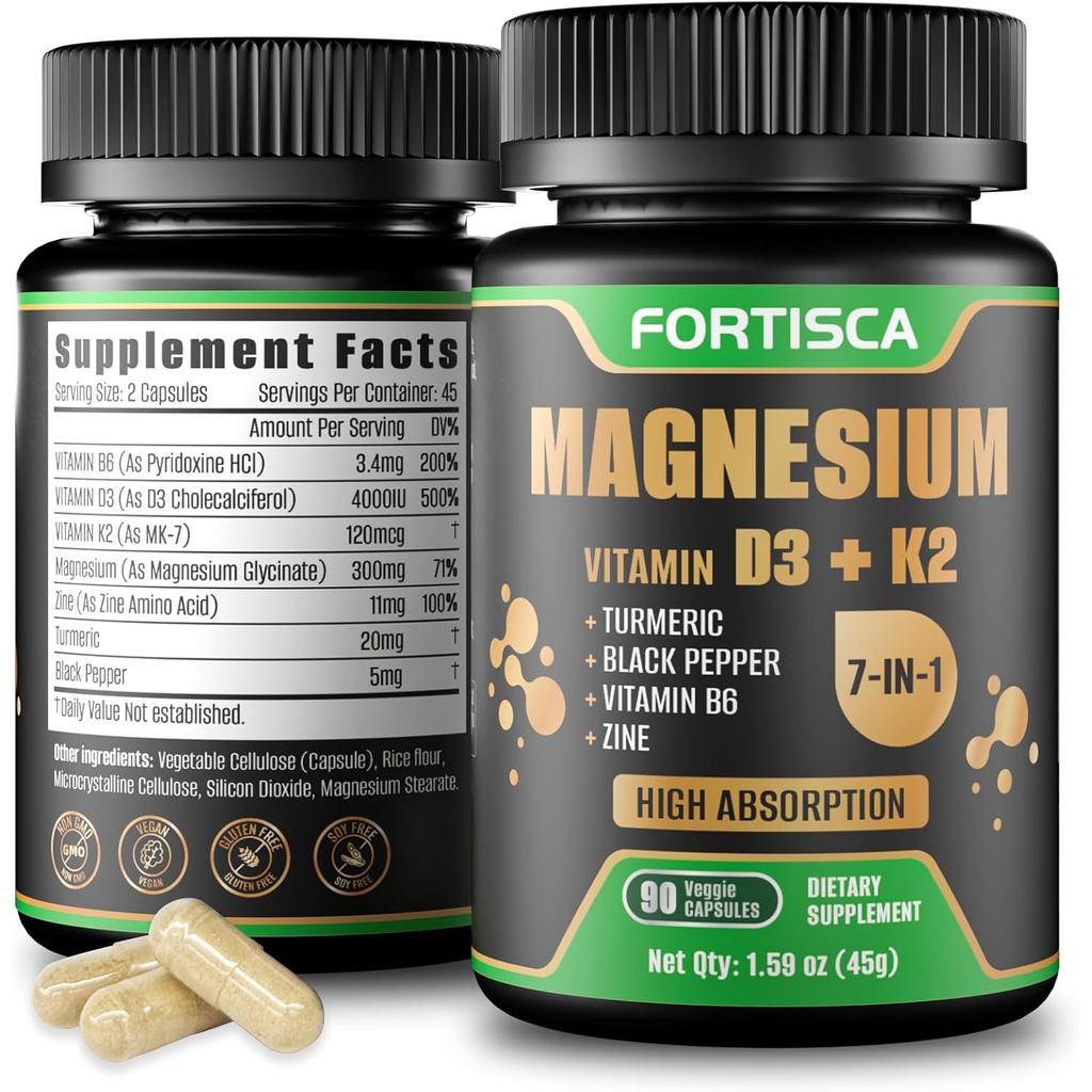 FORTISCA 7-in-1 Magnesium Glycinate Magnesium Complex อาหารเสริมแมกนีเซียมการดูดซึมสูง | การเดินทาง 