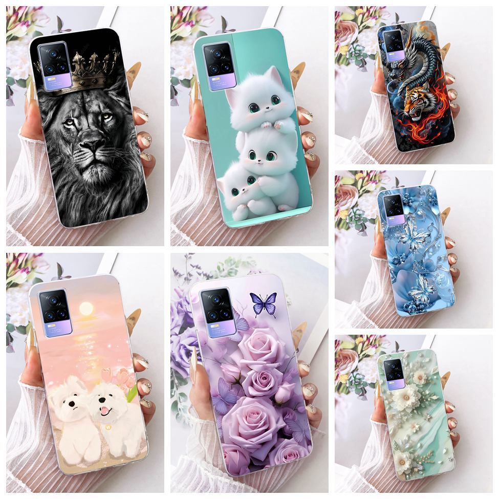 ClearสําหรับVivo Y73 2021 กรณีแมวน่ารักแฟชั่นตลกทาสีสําหรับVivo V2059 V2146 V2212 V2168
