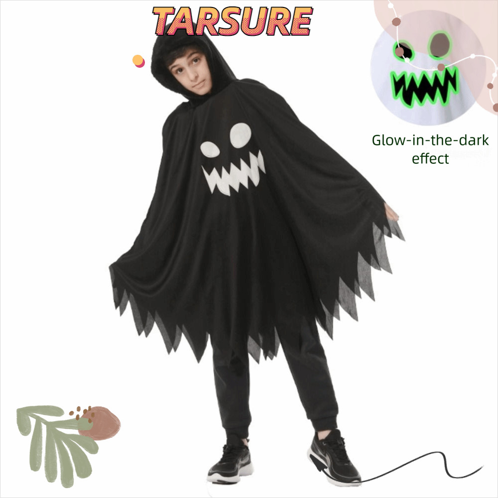 TARSURR ชุดฮาโลวีน,สีขาวสีดําเรืองแสงใน Dark Ghost คอสเพลย์ Cape, Death Theme ฟักทองชุด Ghost Face D
