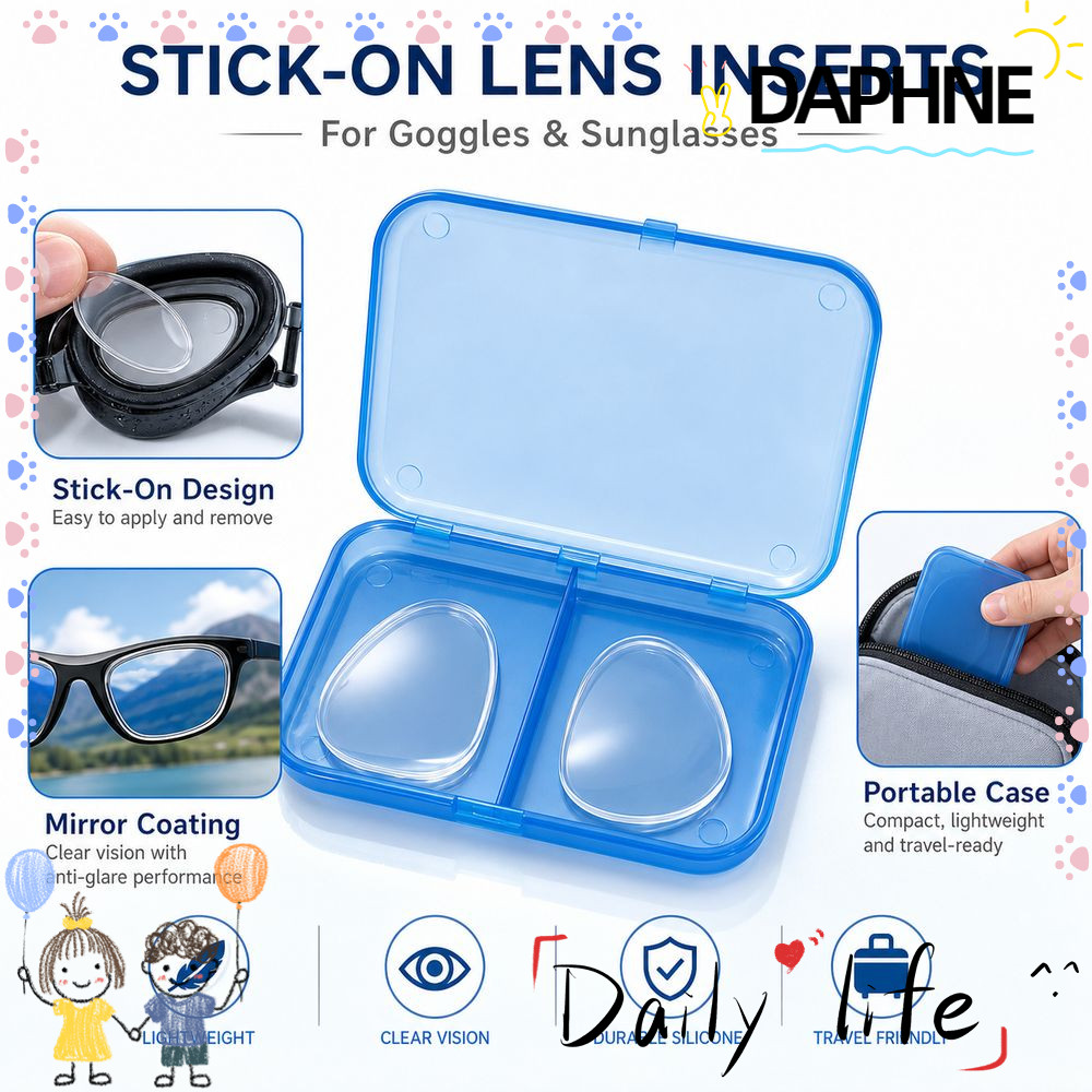 DAPHNE 1 คู่ Stick-On Myopic เลนส์,กาวแบบพกพาสายตาสั้นเลนส์แทรก,-1.0/2.0/3.0 ซิลิโคนกาวแว่นตาเลนส์สําหรับแว่นตากีฬา