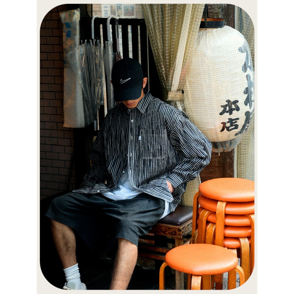 CITYDIVE WaveStripe Volt Stripe เสื้อเชิ้ตแขนยาวกว้าง