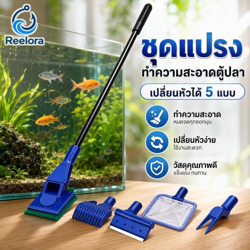 พิพิธภัณฑ์สัตว์น้ําชุดแปรงทําความสะอาด5 ใน 1หัวเปลี่ยนแก้วขัดพื้นใบสาหร่ายถังปลา