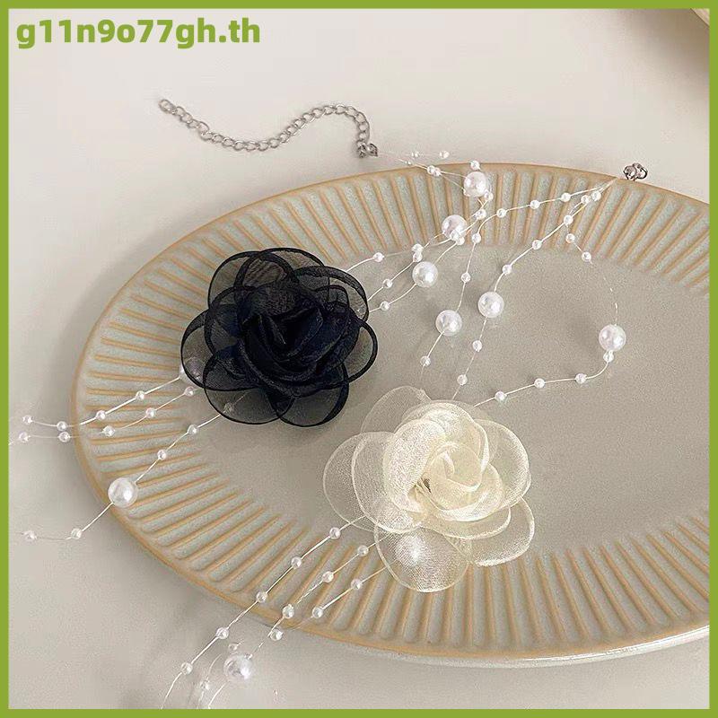 GNH French Choker สีดำและสีขาวสร้อยคอไข่มุกดอกไม้ฤดูร้อนผู้หญิง