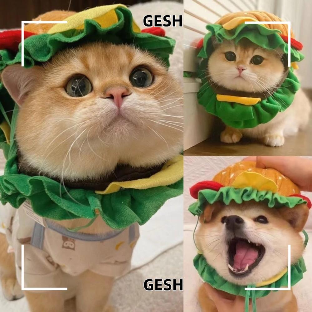 GESH Pet Burger Hat, Hamburger Cross Dressing Cat Headgear, คอสเพลย์น่ารักตลกหมวกเครื่องแต่งกายสุนัข