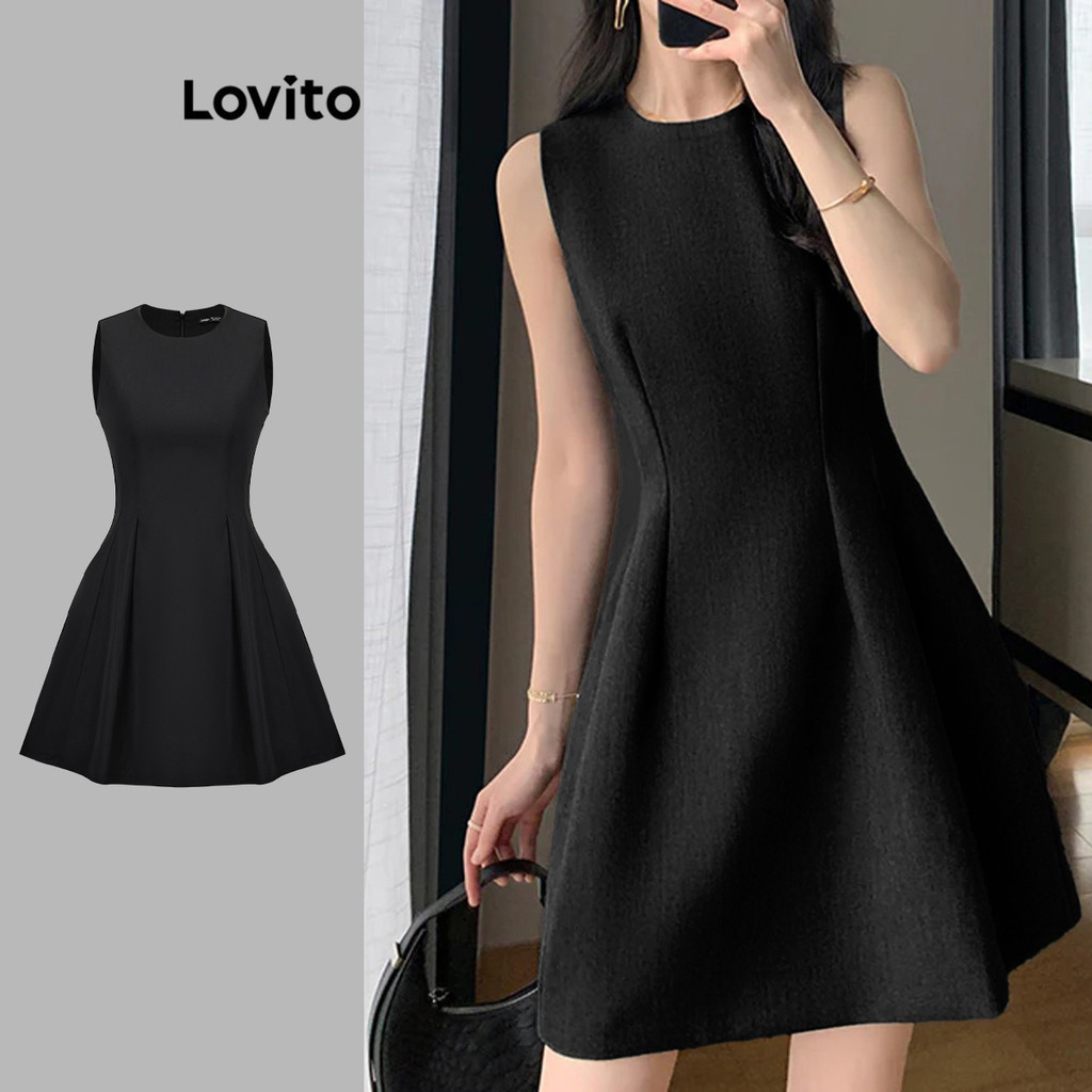 Lovito สง่างาม ชุดเดรส เดรป ธรรมดา สำหรับผู้หญิง L109MD178