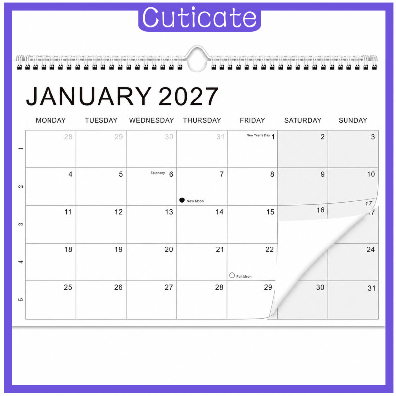 [CUTICATE] Month Wall Calendar A4 สีดําและสีขาว