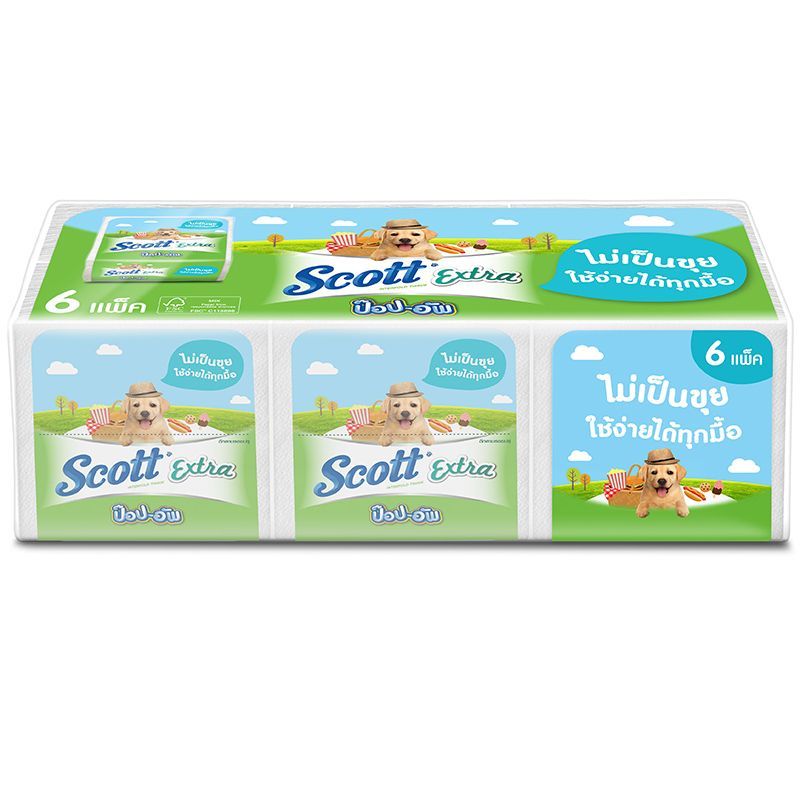สก็อตต์เอ็กซ์ตร้ากระดาษทิชชู่ป๊อปอัพ86แผ่น แพค6 Scott Extra Pop Up Tissue 90sheets Pack 6 [8850039602070 ]