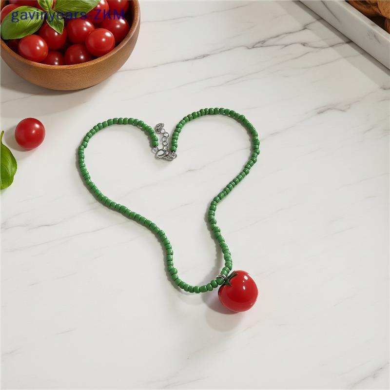 [gavinyears] Y2K Style Candy Color Heart Pendant Nelace Contrast Blue Green Glass Beaded for Streetw