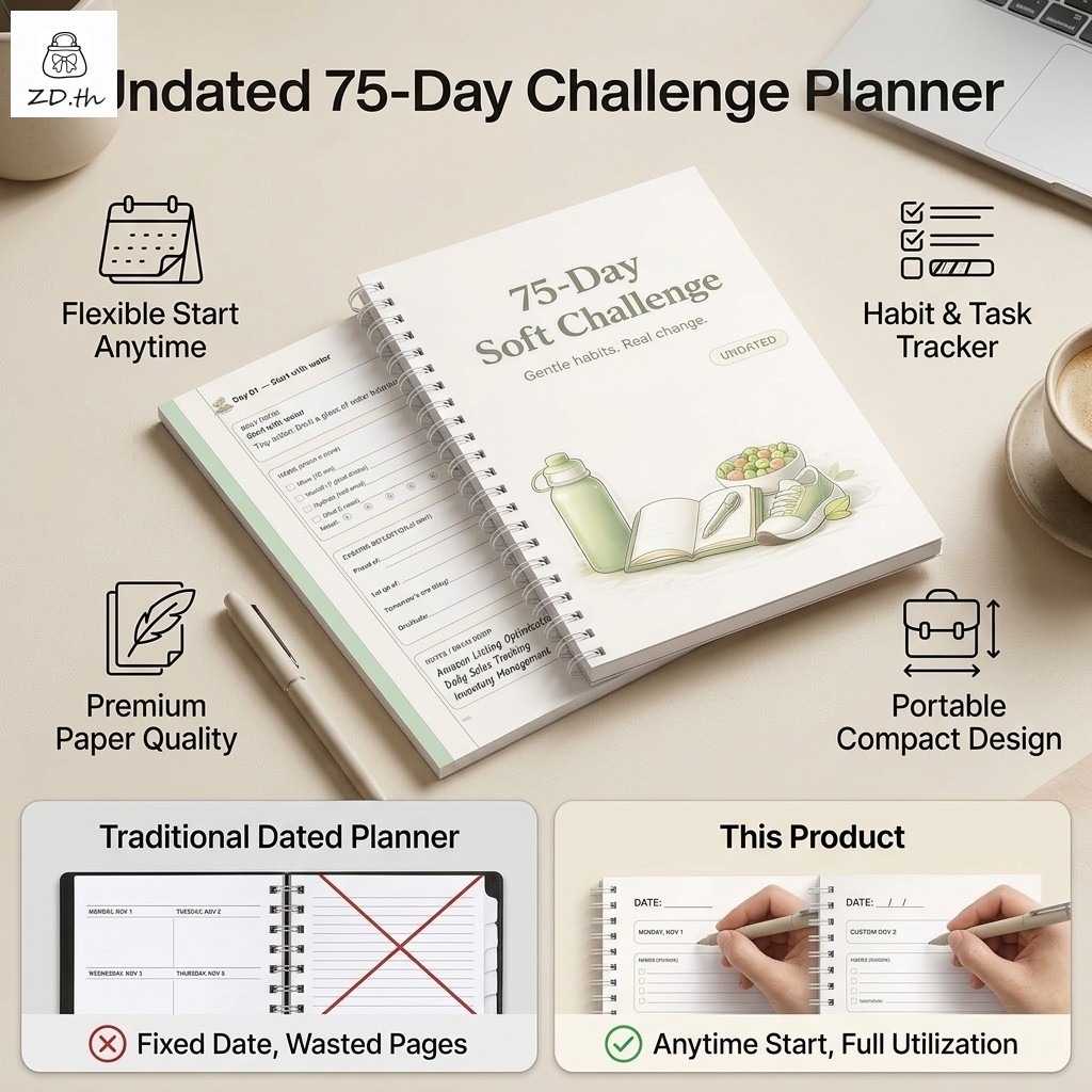 75 Day Challenge Planner Notebook 21x14 ซม.ปกแข็ง Habit Tracker Journal Planner แบบพกพาสําหรับนักเรี