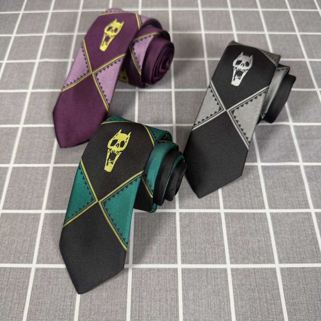 เวอร์ชั่นญี่ปุ่น JOJO Tie Kira Yoshikage Bizarre Adventure Skull Black Tie Mens Hand-made