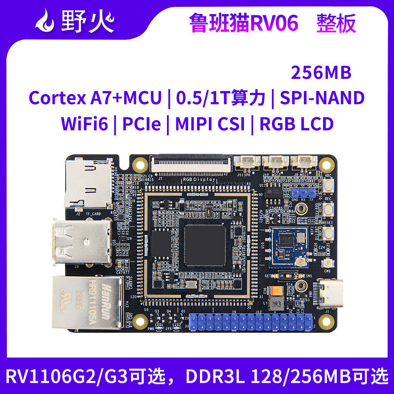 คอมพิวเตอร์แบบการ์ด Wildfire Luban Cat RV06 บอร์ดพัฒนา Rockchip RV1106 บอร์ดหลัก Linux สำหรับการประม