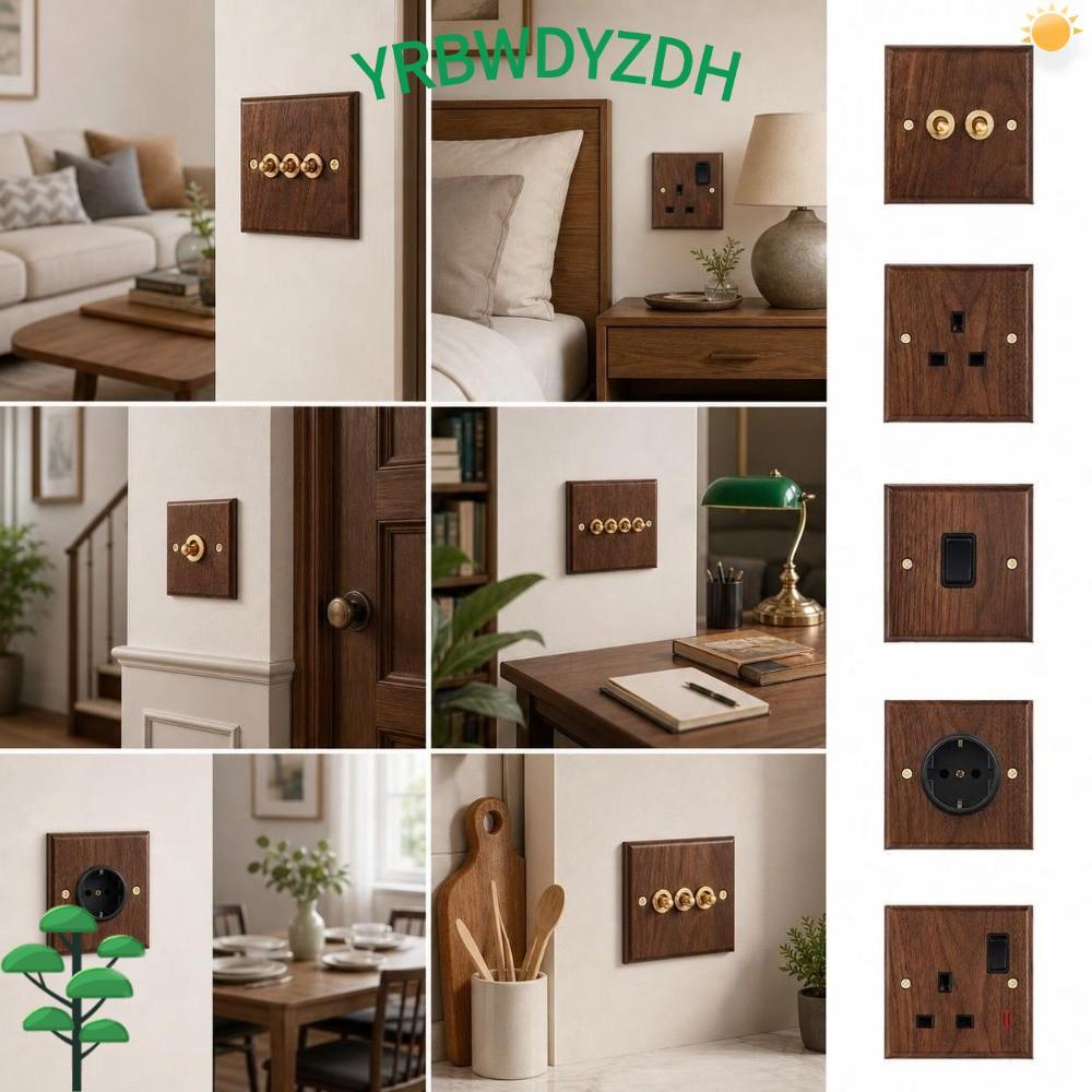 CRBWDK Toggle สวิตช์ซ็อกเก็ตแผง, 86 ประเภททองเหลือง Lever Wall สวิตช์ไฟ, Retro ไม้สลับสวิทช์ซ็อกเก็ต