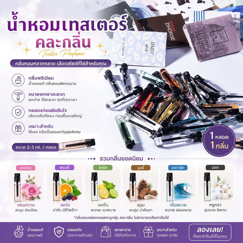 kingmallshop A74(ร้านไทย) น้ำหอม น้ำหอมพกพา เทสเตอร์ ขนาดทดลอง ติดทนนาน Perfume ขนาด 2ml（38 กลิ่น คละกลิ่น)