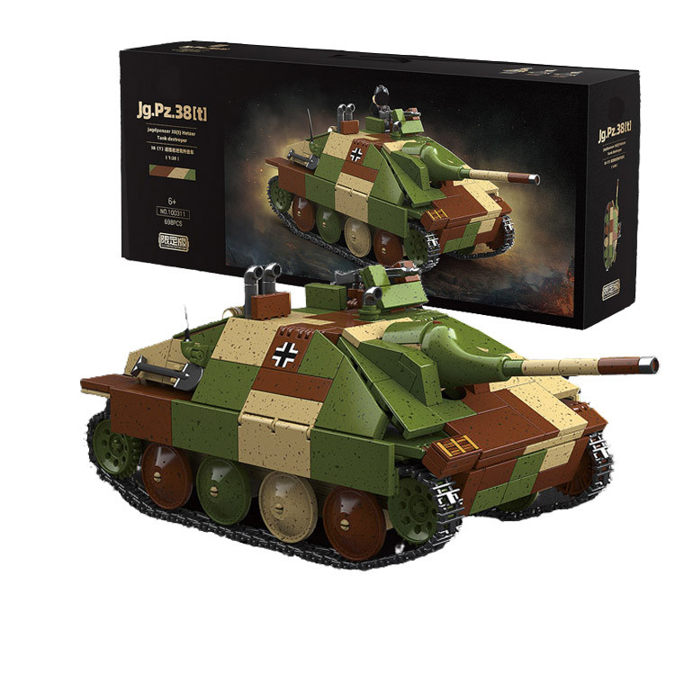 1/28 Scale 698pcs Jagdpanzer 38 (T) Hetzer Tank Destroyer Jag Panzar Hetzer Tank Vehicle Building Bl