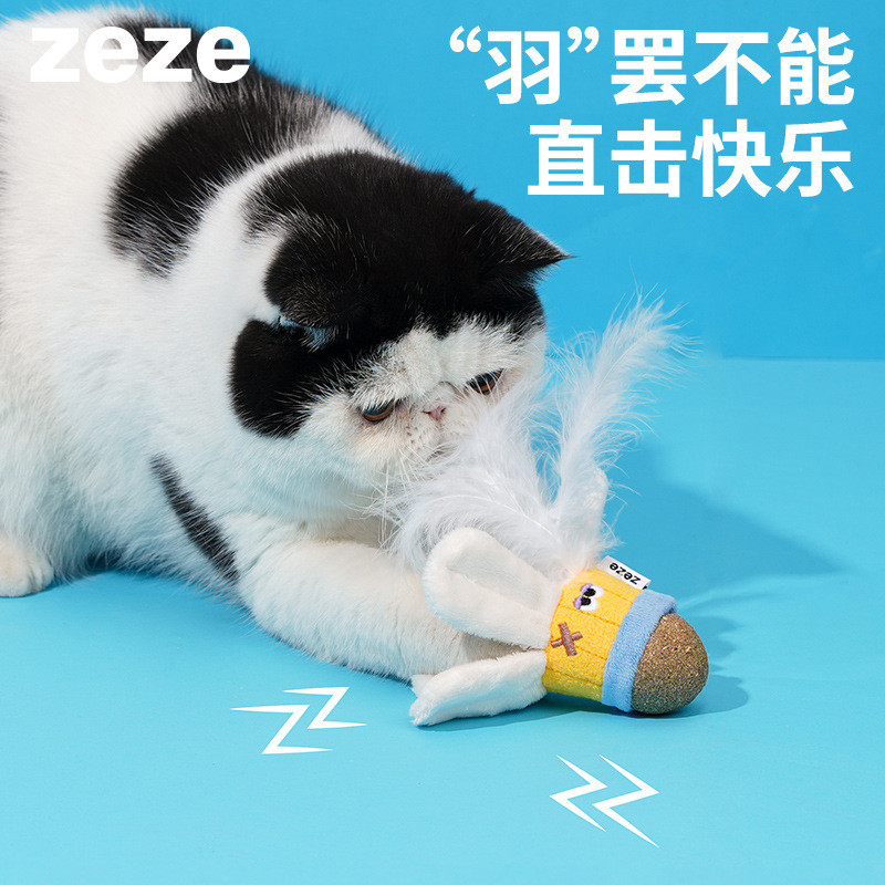 Zeze Cat Badminton Teasing Cat Stick Catnip Self-Happy Sound กระดาษของเล่น Molar ทําความสะอาดฟันลูกแ