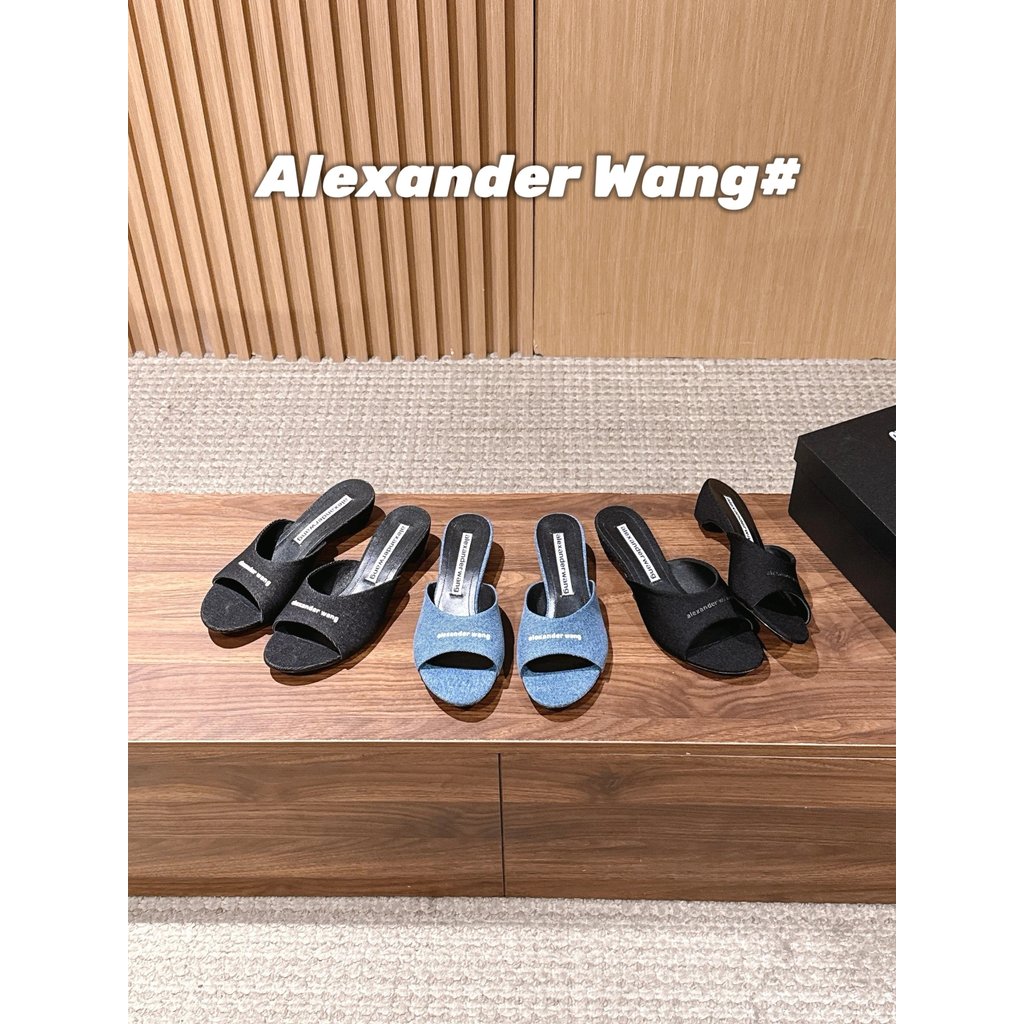 1: 1 AAA 丨 Alexander. Wang Yali.Mountain King ฤดูใบไม้ผลิฤดูร้อนสไตล์ใหม่ลูกแมวส้นปากรองเท้าแตะรองเท