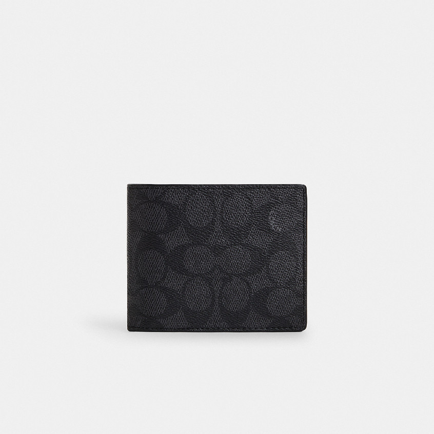 Coach CW380 3-In-1 Wallet In Signature Canvas (CQ/BK) กระเป๋าสตางค์ผู้ชาย สี Charcoal/Black
