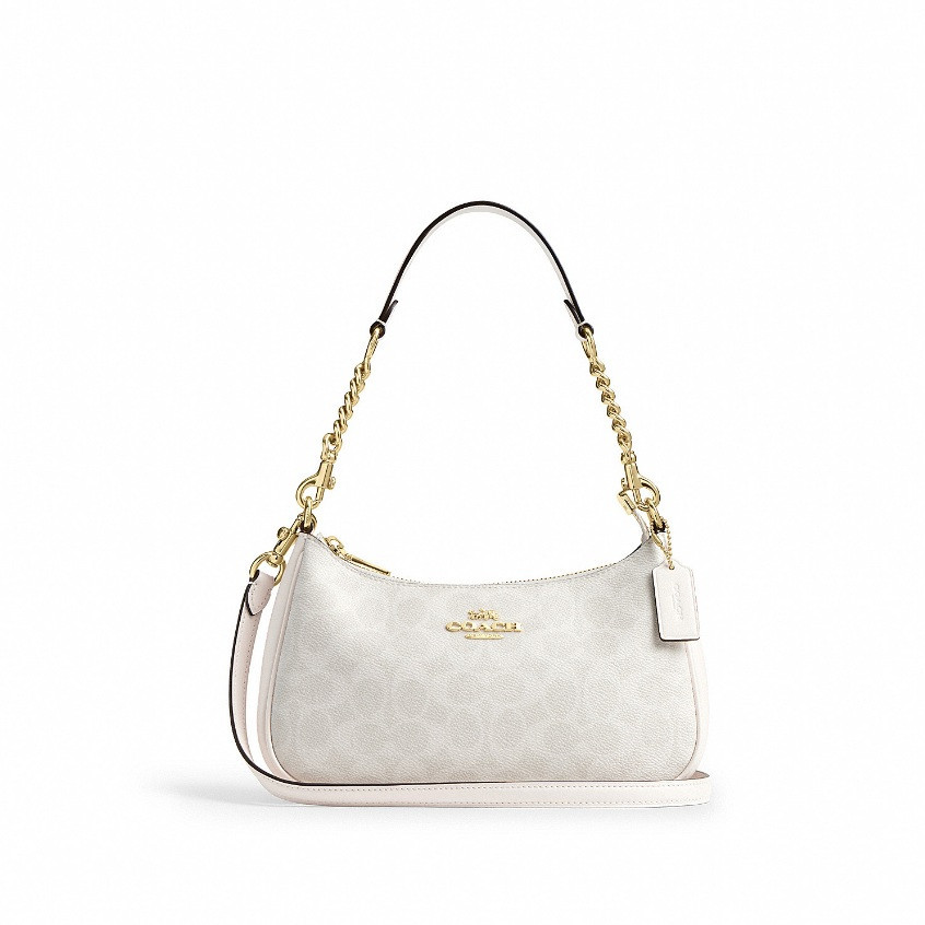 Coach CV933 Teri Shoulder Bag In Signature Canvas (IMXU5) กระเป๋าสะพายผู้หญิง สี Im/White/Chalk