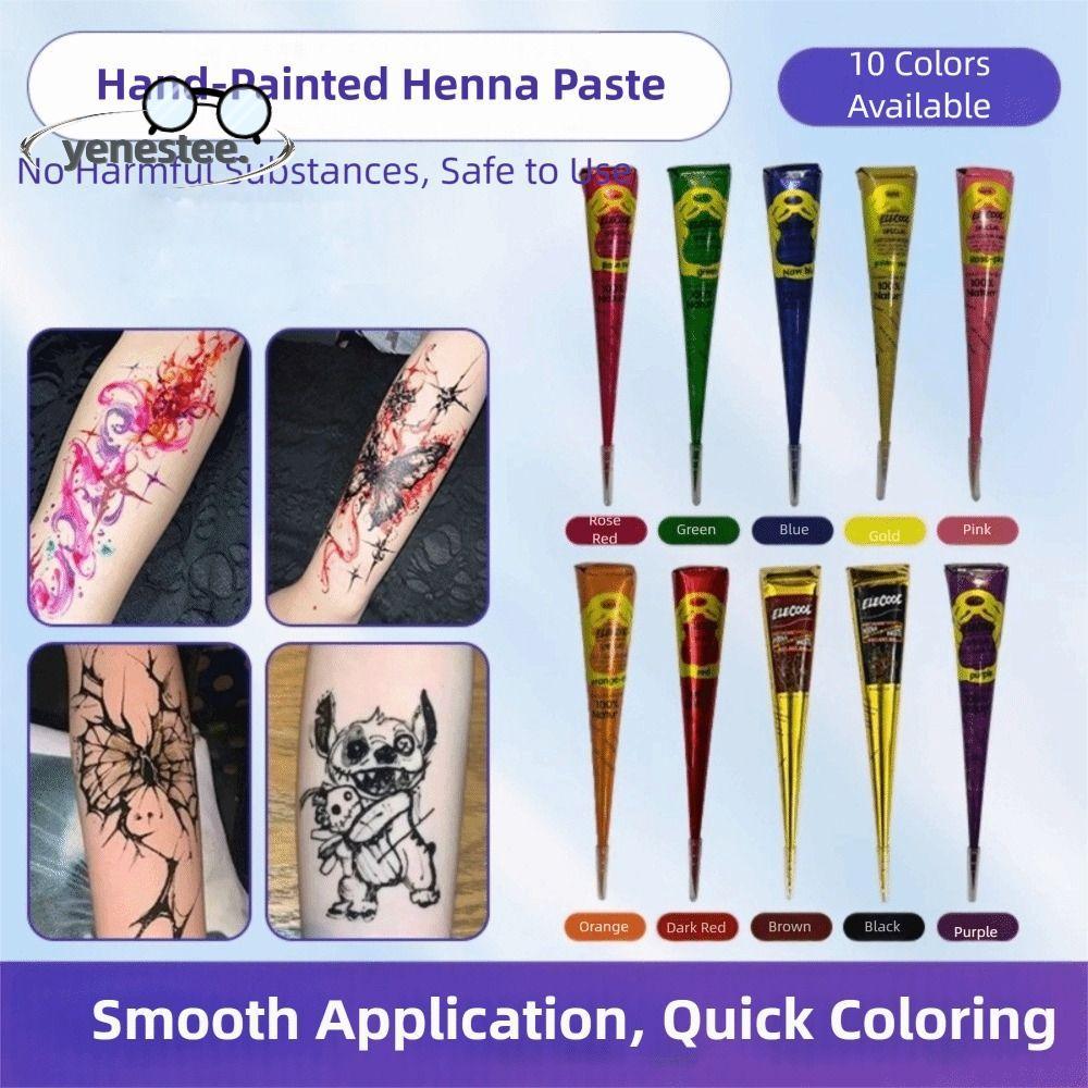 YENESTE Henna Paste Cone, สีดําสีน้ําตาล Easy-To-Use Henna Tattoo Cream, Body Art กึ่งถาวรชั่วคราว T