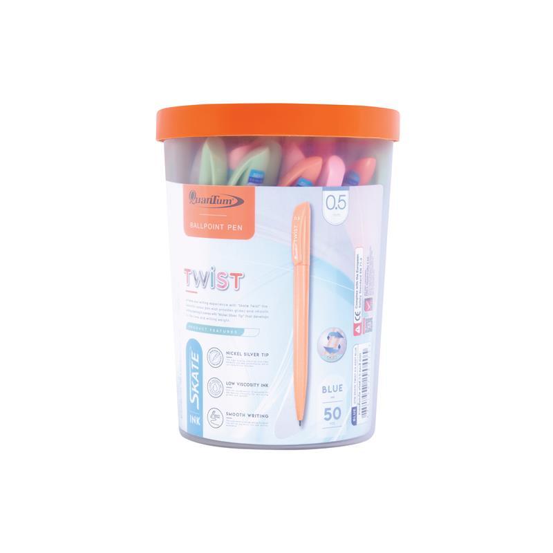 QUANTUM ปากกาลูกลื่น 0.5 มม. รุ่น Twist ด้ามคละสี หมึกน้ำเงิน (แพ็ค 50 ด้าม)
