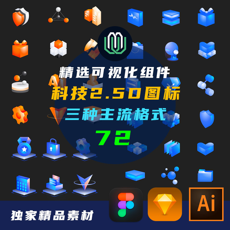 เทคโนโลยี B-end 2.5D Vector ภาพสามมิติ figma/sktch/AI วัสดุออกแบบเป็นชั้น 72+