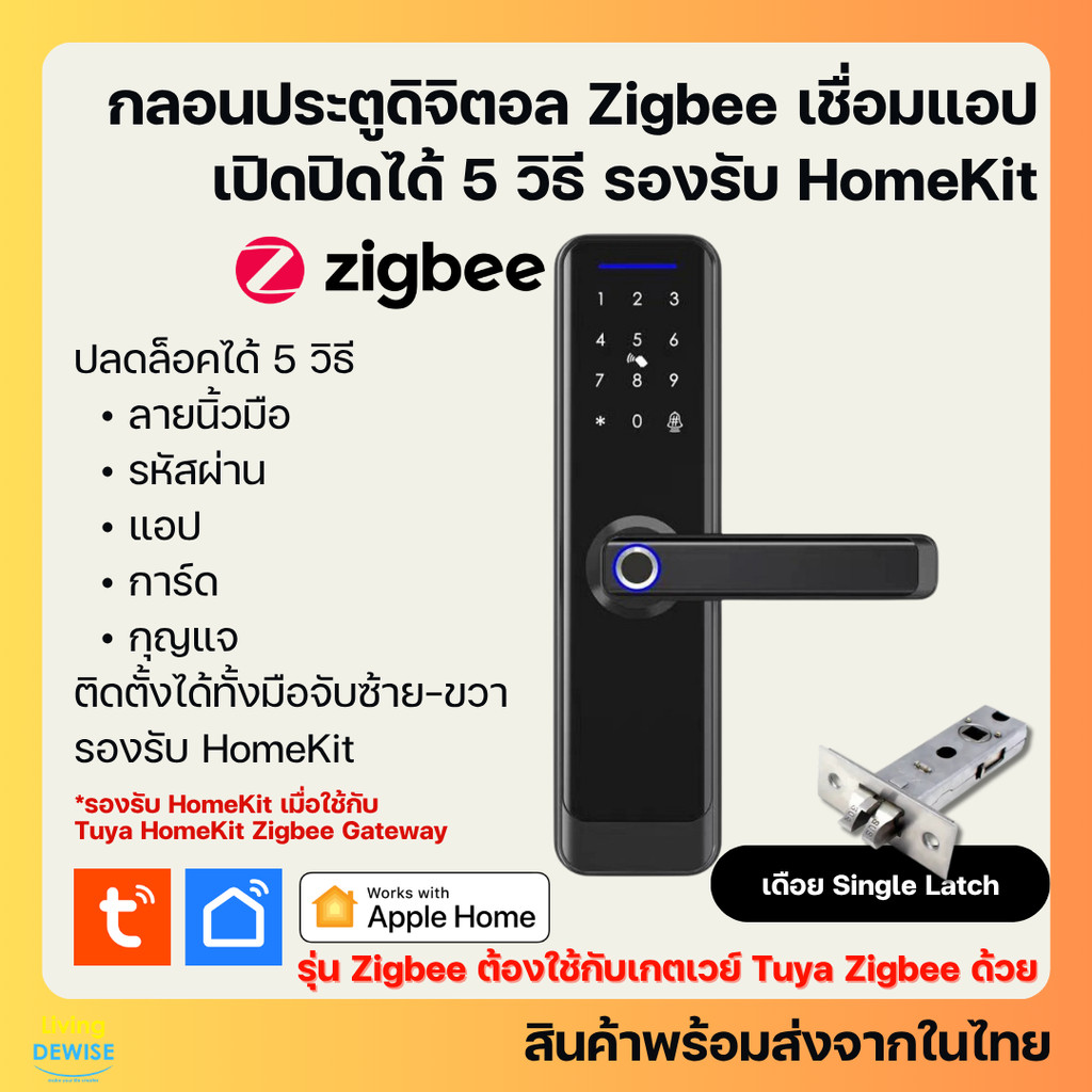 Tuya กลอนประตูดิจิตอล Zigbee ติดตั้งเองได้ ปลดล๊อคได้ 5 วิธี รองรับ HomeKit ใช้แอป TuyaSmart หรือ Smart Life