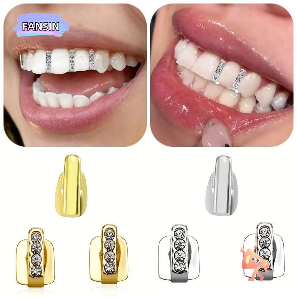 FANSIN 3 ชิ้น Grillz, Rhinestone Hollow Hip Hop ฟัน Grillz, เงาเพทายฟันเครื่องประดับผู้หญิงผู้ชาย