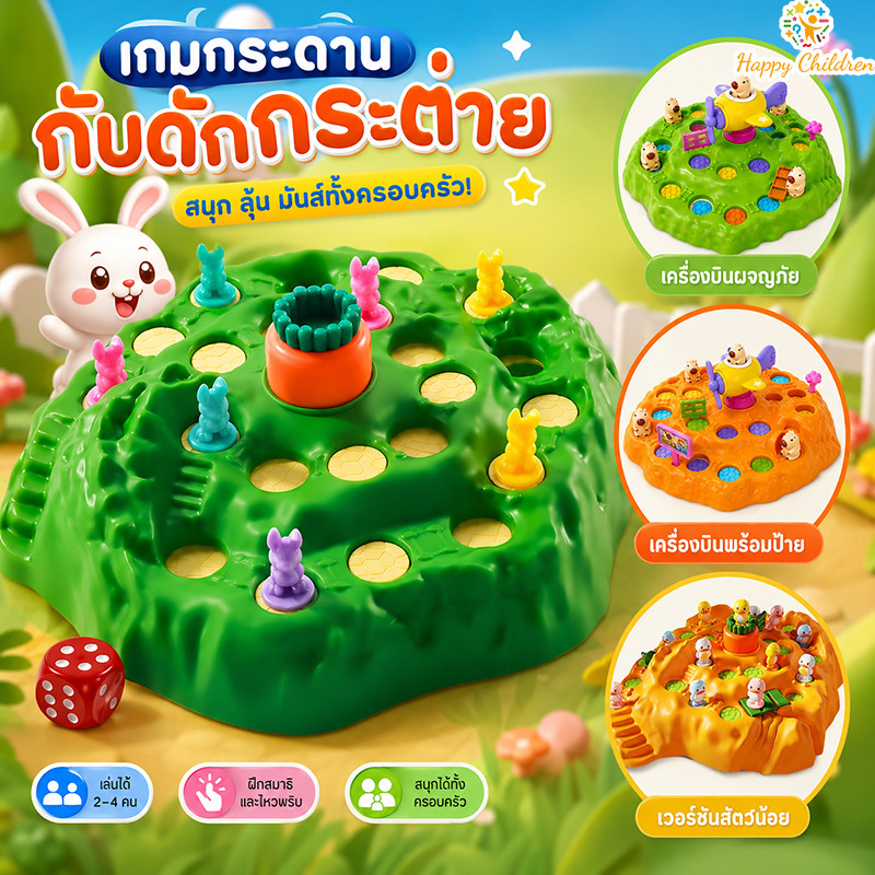 เกมกระดานกับดักกระต่าย เกมส์กระต่ายลงรู เล่นได้ 2‑4คน ช่วยพัฒนาไอคิว เกมครอบครัว ของเล่นเสริมพัฒนาการเด็ก