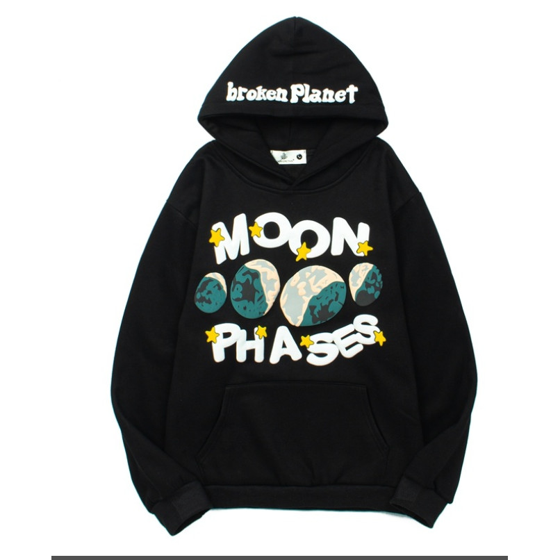 High Street Broken Planet Hooded Sweatshirt Moon Foam พิมพ์ Hip Hop Street Casual Hoodie
