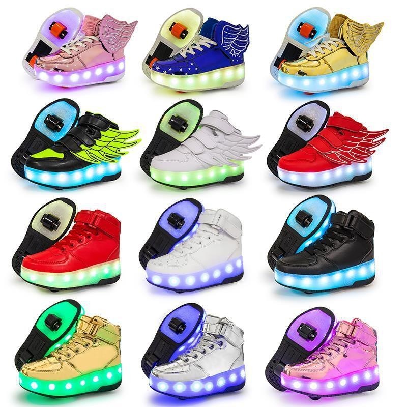 Runaway รองเท้า High-Top รองเท้าเด็ก Double Wings ปีกเดี่ยว LED Pulley รองเท้ารองเท้าล้อรองเท้า