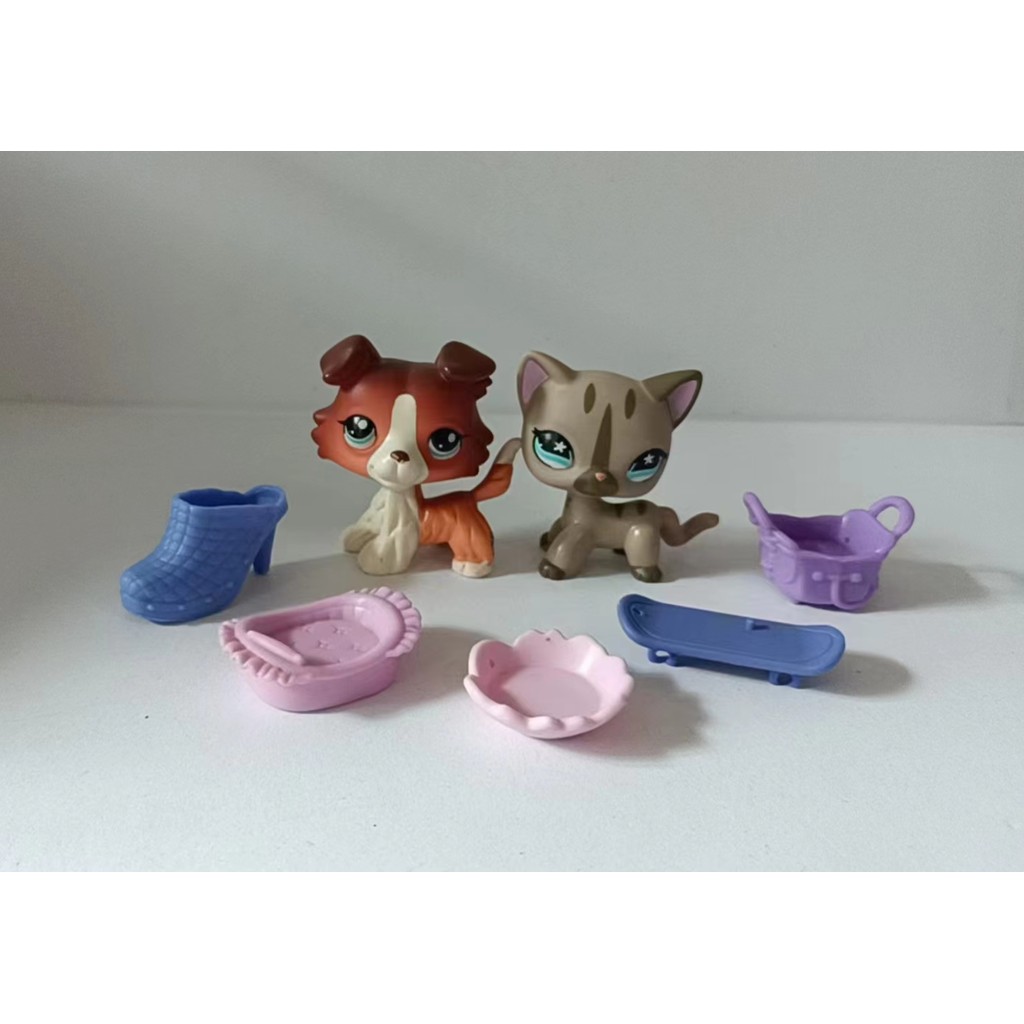2 ชิ้น/ล็อต LPS รูปแมวสุนัข#468#1542 W/accessories ของเล่น Littlest Pet Shop